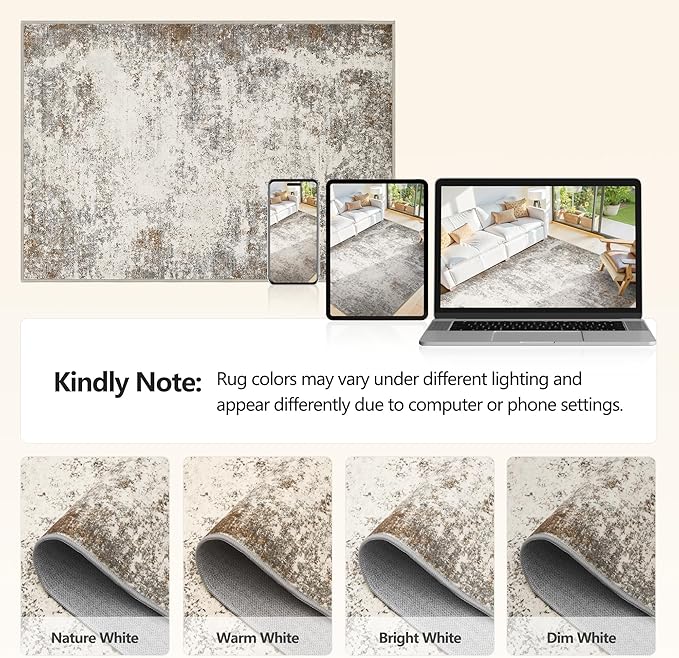 6x9 Washable Area Rugs - Modern Abstract Rugs for Living Room Non-Slip Low Pile Soft Machine Washable Carpet for Bedroom, Dining Room, Nursery, Home Office, Farmhouse (6'x9' Brown Grey)
