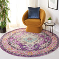SAFAVIEH Monaco Collection Area Rug - 8'8" Round, Violet & Light Blue, Boho Chic Medallion Distressed Design, Non-Shedding & Easy Care, Ideal for High Traffic Areas in Living Room, Bedroom (MNC243L)