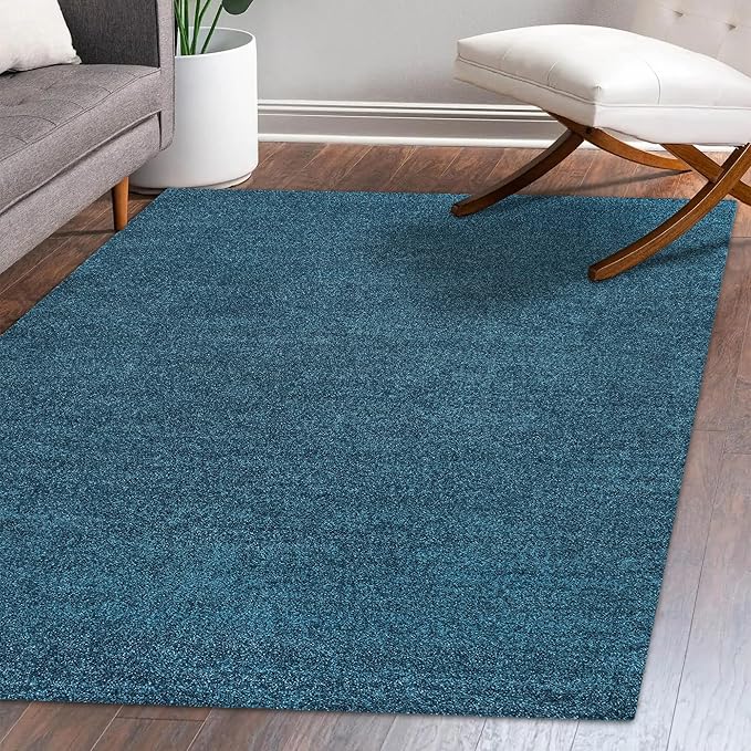 Eyely UES100H-8 Supersoft Haze Solid Low-Pile Indoor Area Rug Casual;Contemporary;Solid;Traditional, Bedroom, Kitchen, Living Room, Easy-Cleaning, Non-Shedding, 8 X 10, Turquoise
