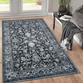 KILOCOCO Area Rug 3x5 Entryway Rug Washable Printed Vintage Floral Rubber Backed Non Slip Indoor Kitchen Rugs for Living Room Laundry Room Playroom Mudroom Moroccan Area Rugs, Navy/Charcoal
