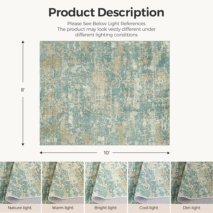 WITSHOCK Living Room Area Rugs 8x10：Modern Abstract Machine Washable Large Rug for Bedroom Dining Room Non-Slip Stain Resistant Home Office Decor,Teal Brown