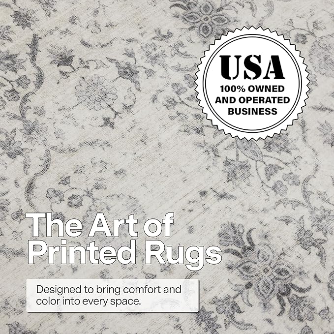 ReaLife Rugs Machine Washable Area Rug Runner - Living Room Bedroom Bathroom Kitchen Entryway Office - Padded Low Pile Stain Resistant Premium - Boho Farmhouse Vintage - Noor - Ivory Grey 2'6" x 6'