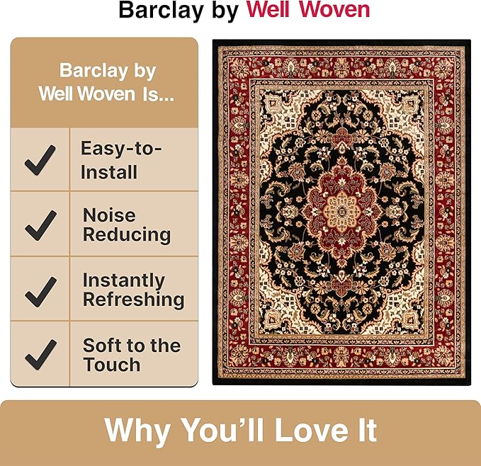 Well Woven Barclay Collection Medallion 5x7 Black Area Rug - for Living Room, Bedroom, and Dining Room
