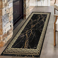 Black Gold Marble Texture Entryway Carpet, 3.3x10ft, Greek Key Geometric Design Bedroom Rug, Abstract Gold Crack Breathable Floor Rugs, No Crease Washable Carpets for Front Door