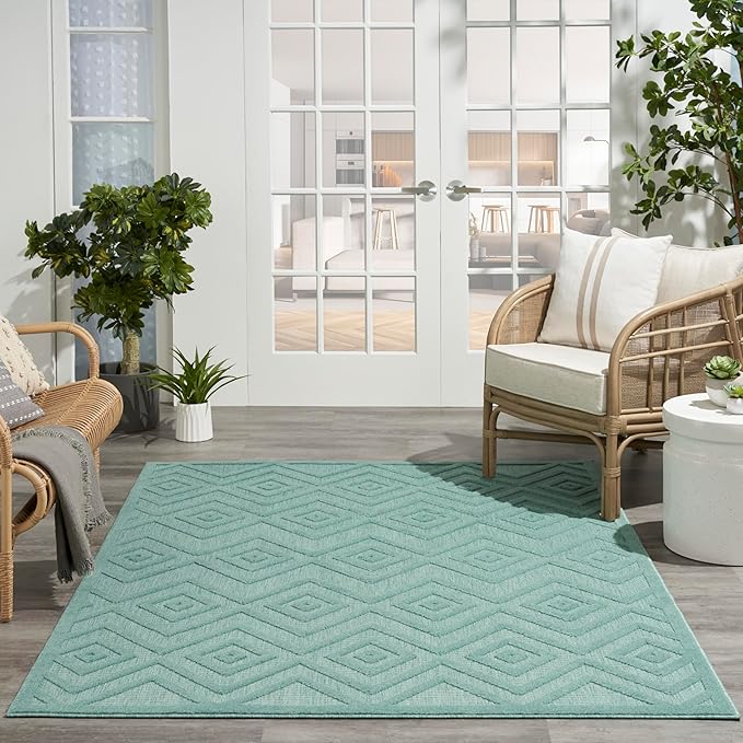 Nourison Home Versatile Aqua Teal 6' x 9' Area Rug - Easy Clean, Non Shedding, Bed Room, Living Room, Dining Room, Kitchen (6' x 9')