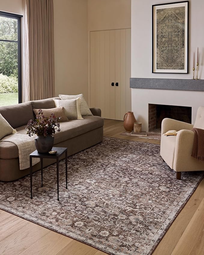 Loloi Amber Lewis Josie Collection JOS-02 Earth/Natural 3'-6" x 5'-6", .13" Pile Height, Low Profile, Machine Washable, Accent Rug