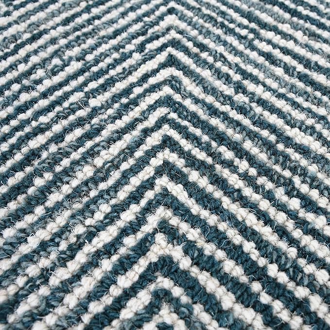 Modern Herringbone Chevron Collection Handcrafted Wool Area Rug - Durable, Zigzag Pattern, for High Traffic, Contemporary Design for Living Room, Bedroom, Dining Room Decor (Denim Blue, 5' x 7')
