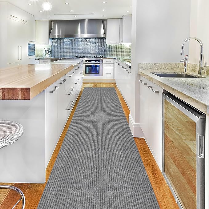 Ottomanson 2'7" x 47' Hallway Runner with Scraper Pile - Extra Durable Non-Slip Rug Mat for Indoor & Outdoor Use - Ideal for Kitchen, Entryway & Garage - High-Traffic Carpet, Gray