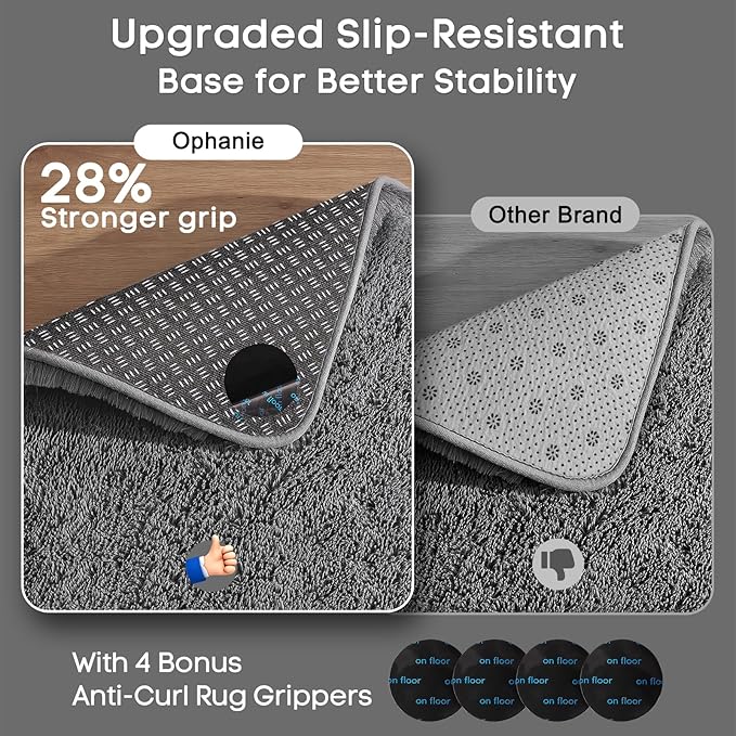 Ophanie Runner Rug for Hallway, 2x6 Upgrade Non-Slip Fluffy Soft Bedside Rugs, Bedroom Living Room Grey Shaggy Gray Carpet for Kids Girls Boys Dorm Nursery Home Decor Aesthetic