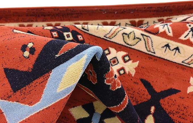 Unique Loom Taftan Collection Border Geometric Tribal Inspired Design Area Rug (9' 0 x 12' 0 Rectangular, Terracotta/ Ivory)