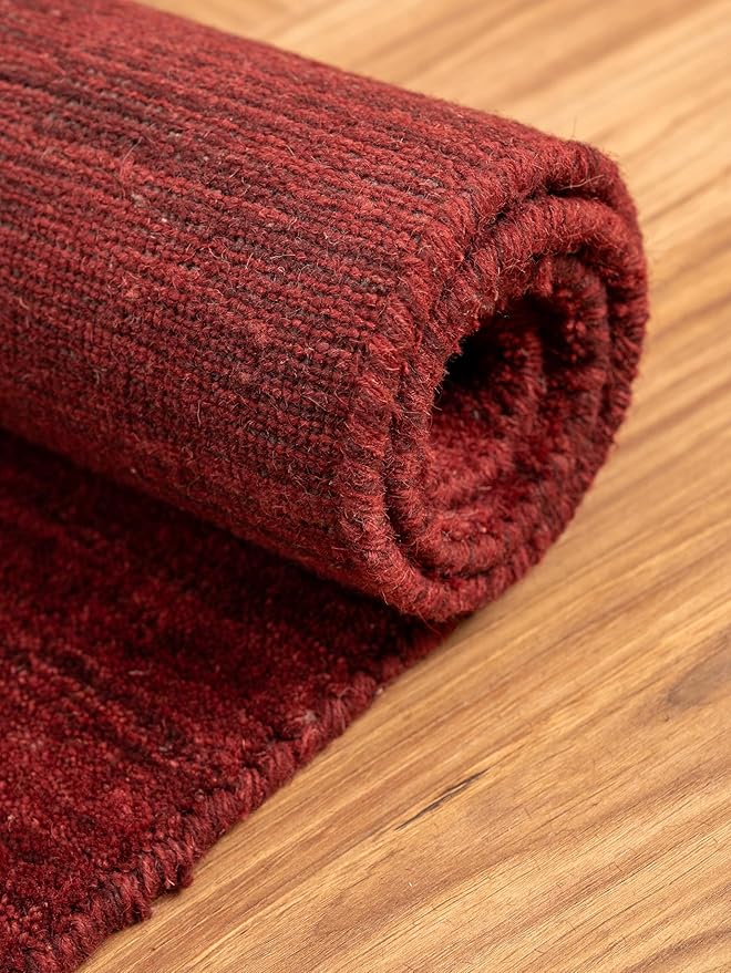 Rugsotic Carpets Hand Knotted Loom Wool ECO-Friendly Area Rugs - 3'x5', Rectangle, Red Color, Solid Plain Design, High Pile Thick Handmade Anti Skid Area Rugs for Living Room, Bed Room (L00111)