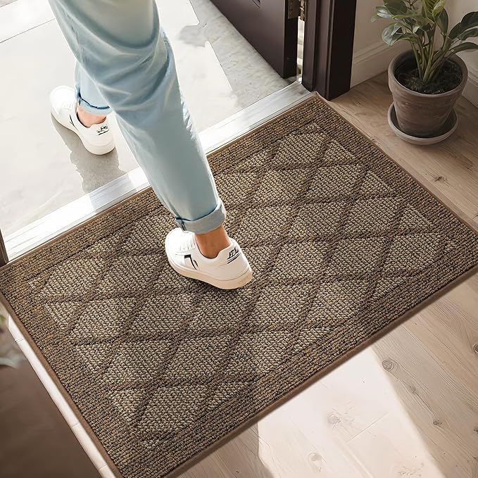 COSY HOMEER Non-Slip Door Mat 24"x36", Entryway Rugs Low Profile Absorbent Dirt Trapper Doormat for Front Entrance, Washable Polypropylene Entry Mat (Brown)