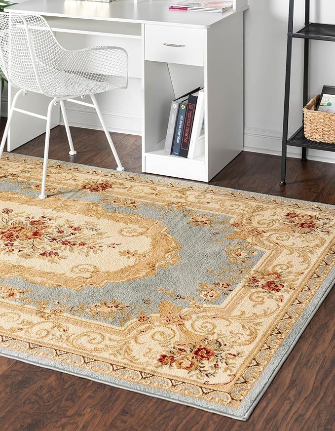Rugs.com Chateau Collection Rug – 8' x 10' Light Blue Medium Rug Perfect for Living Rooms, Large Dining Rooms, Open Floorplans