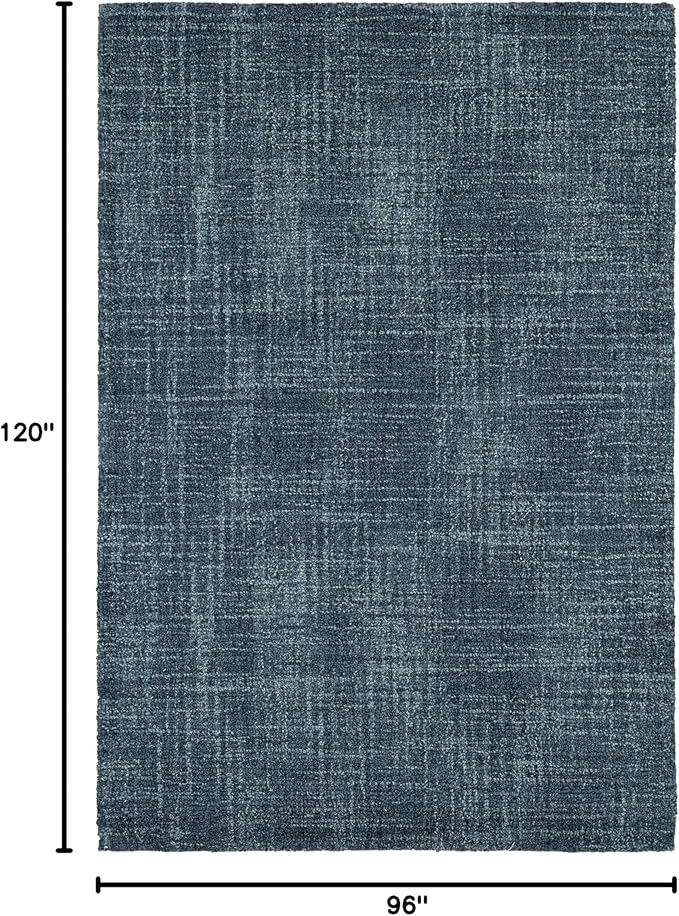 Dash and Albert Crosshatch Denim Hand Micro Hooked Wool Rug, 7.5 X 9.5 Feet, Blue Solid Pattern - Premium Luxury Hotel Quality Soft Breathable Hypoallergenic Machine Washable Easy Care All Season