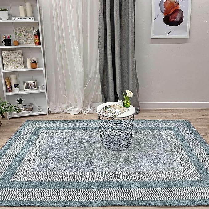 Alfa Rich 5x8 Light Blue Washable Area Rugs for Living Room Bedroom Kitchen Dining Cotton Decor Rug
