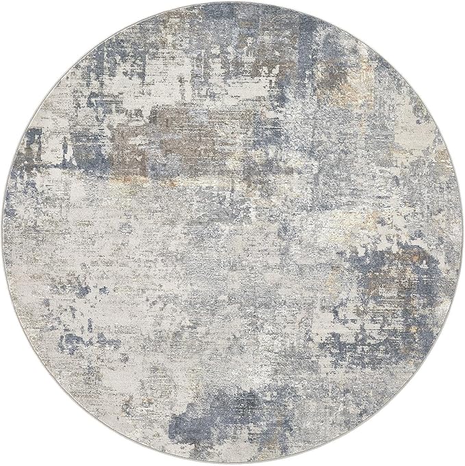 4ft Round Area Rug Living Room Rugs - 4x4 Washable Neutral Modern Abstract Soft Thin Rug Indoor Floor No Slip Rug Carpet for Bedroom Under Dining Table Home Office Decor - Blue Grey