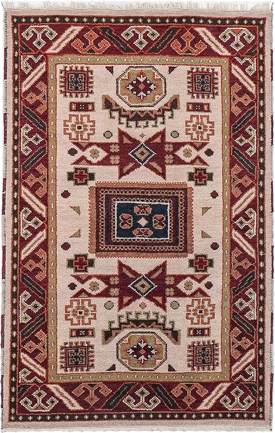 Hand Knotted Wool & Silk ECO-Friendly Oriental Area Rugs - 9'x12', Rectangle Shape, Cream Burgundy Color, Classic Oriental Traditional, Medium Pile Handmade Area Rugs (AF0102)