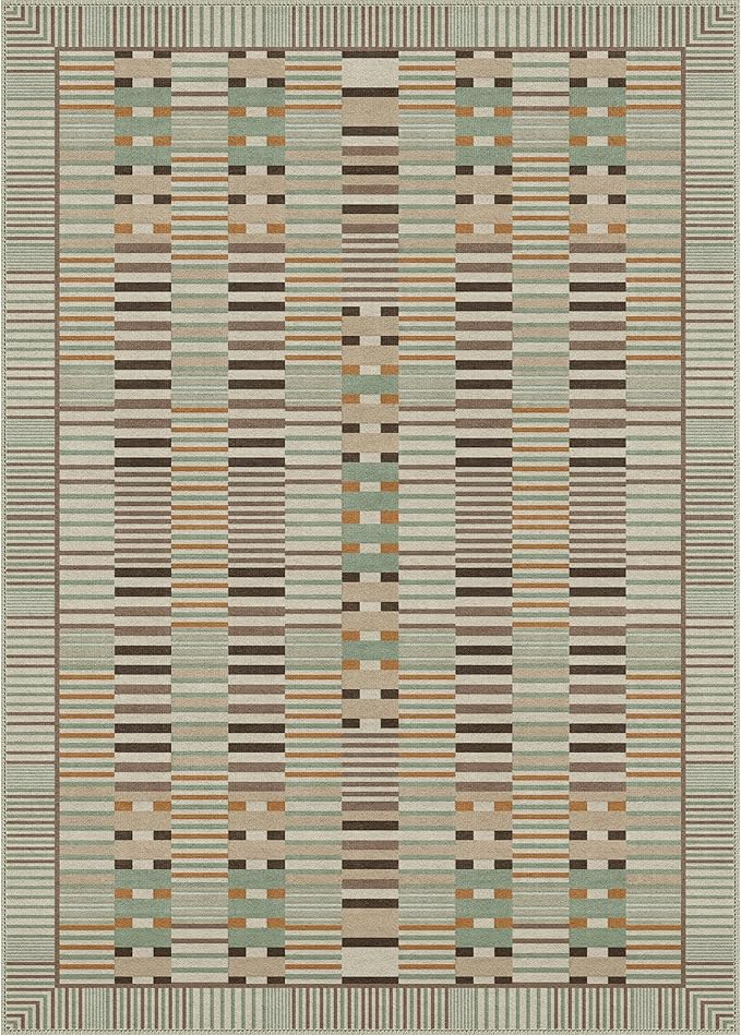 GENIMO Machine Washable 5x7 Area Rugs for Living Room, Non Slip Vintage Rugs, Low Pile Lightweight Chenille Print Rug for Bedroom, Dining Room, Home Office, Taupe Sage