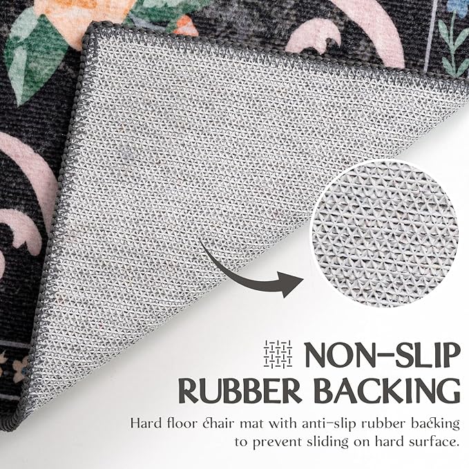 Washable Non-Slip Runner Rugs 2X6, Black Rug Boho Farmhouse Bow Floral Area Rug for Hallway Kitchen Bedroom Beside Laundry Room Bathroom Rug, Low Pile Stain Resistant Soft Floor Carpet