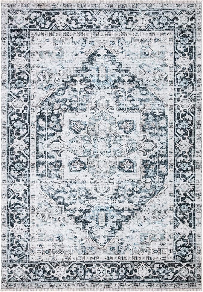 Bloom Rugs Washable Non-Slip 2x3 Rug - Denim Blue Traditional Oriental Area Rug for Living Room, Bedroom, Dining Room, and Kitchen - Exact Size: 2' x 3'