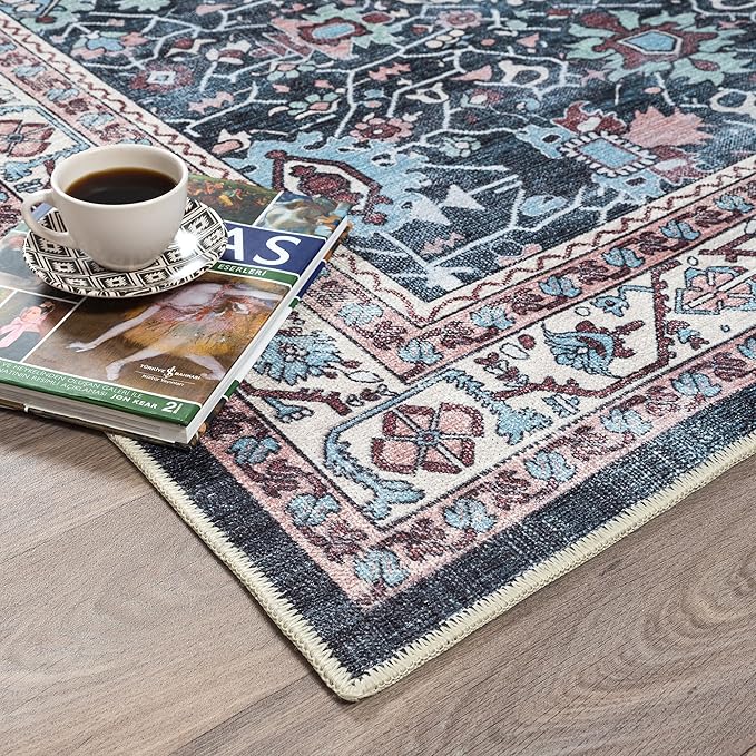 Fame Rugs Turkish Rug. Washable Vintage Oriental Antique Inspired Traditional Doormat Small Modern Area Rugs Luxury Entryway Entry Bedroom Bathroom Kitchen (409CN, 4'9 x 6'9)