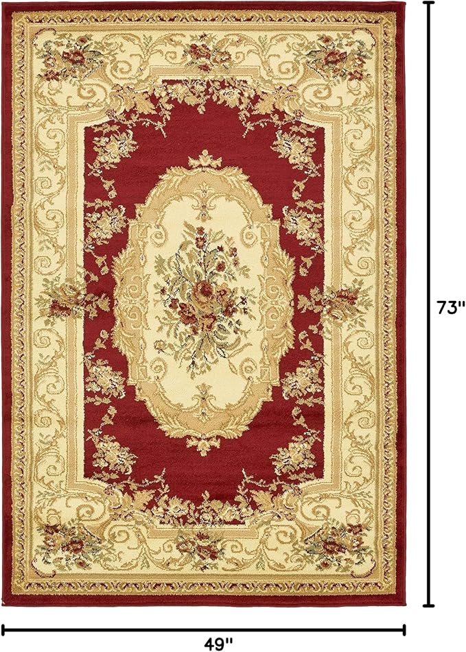 Unique Loom Versailles Collection Traditional Classic Floral Motif Area Rug (4' 0 x 6' 0 Rectangular, Burgundy/ Ivory)
