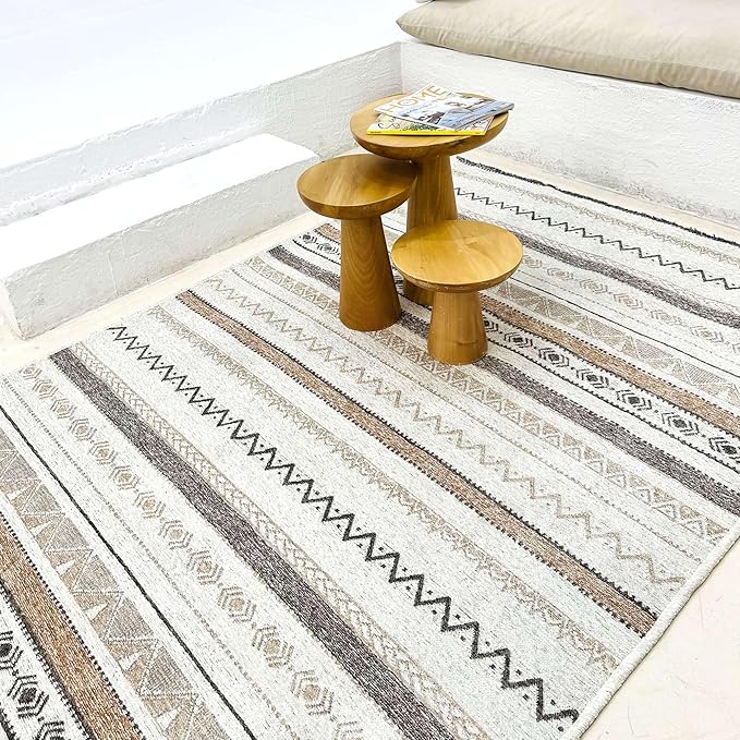Alfa Rich 3x5 Beige Gray Washable Area Rugs for Living Room Bedroom Kitchen Cotton Decor Runner