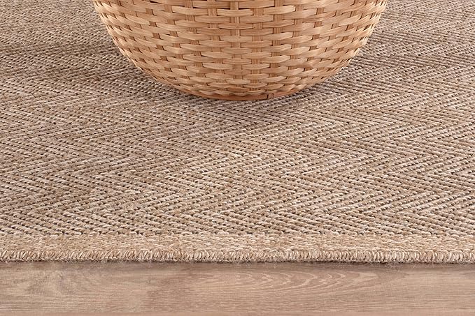 CAMILSON Easy Jute Round Rug 4ft Indoor Outdoor Natural Color Fiber Area Rugs for Living Room Patio and Kitchen Rug Herringbone Woven Design Easy-Cleaning Washable Outside Carpet Alfombras (4 Round)