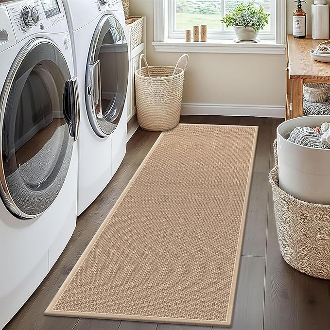 Rubber Runner Rug for Hallways Non Slip, Low Pile Long Laundry Room Mat Hall Jute Rug Runner Carpet Non Skid