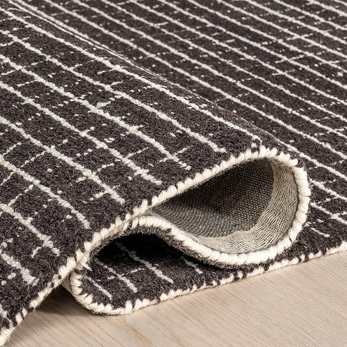 Rugs USA 2'6" x 8' Melrose Checked Wool Indoor Runner Rug, Contemporary Farmhouse Charcoal/Ivory for Living Room, Bedroom, Office, Entryway, Hallway