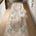 jinchan Kelda Runner Rug 3x7 Washable Rug Soft Hallway Runner Indoor Vintage Print Floor Cover Retro Distressed Lightweight Non-Slip Thin Carpet for Bathroom Kitchen Living Room Bedroom Brick Red