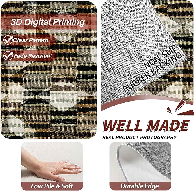 Large Living Room Area Rug 7x10ft,Modern Geometric Rugs, Multicolor Low Pile Farmhouse Carpet, Machine Washable & Non-Slip Non-Shedding for Classroom, Bedroom & Dorm