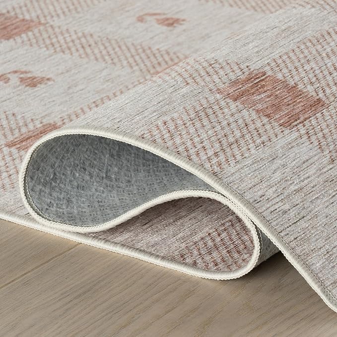 Dash & Albert Zale Peach Machine Washable Rug, 4 X 6 Feet, Oranges/White Plaid Pattern
