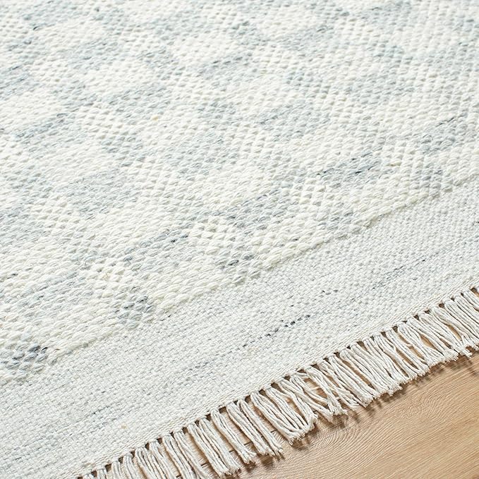 Mark&Day Wool Rugs, 2x3 Clinten Solid and Border Light Slate Checkered Rug, Cream Grey Carpet for Living Room, Bedroom or Kitchen (2' x 3')