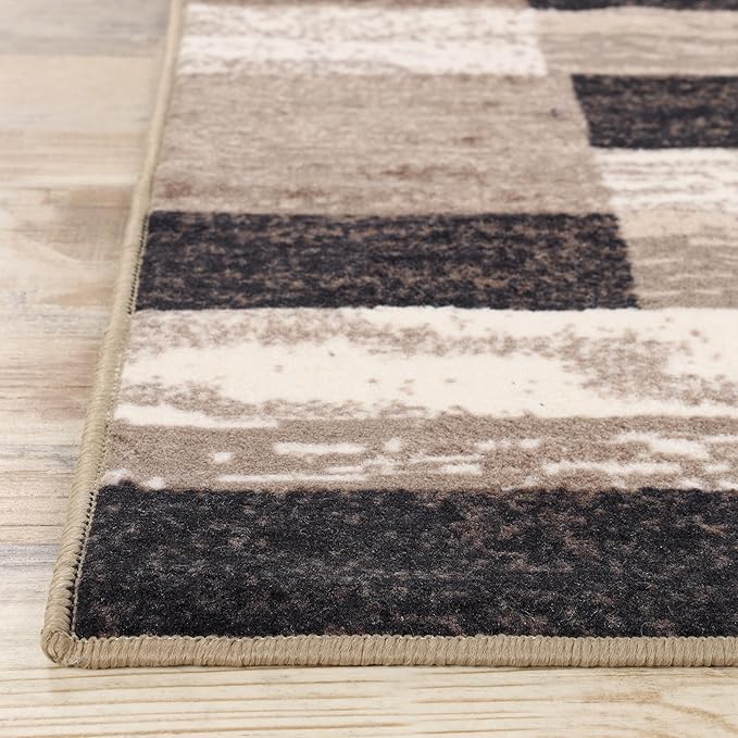 Superior Indoor Runner Rug, Foam Backed, Modern Geometric Patchwork Floor Decor for Bedroom, Office, Living Room, Entryway, Hardwood Floors, Rockwood Collection, 2' 7" x 6', Chocolate