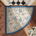 jinchan Elora Floral Corner Rug for Entryway Washable Rug Vintage Romance Design Non Slip Quarter Circle Lightweight Low-Pile Throw Carpet for Playroom Reading Nook Nursery, 4ft Radius, Blue/Beige