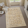 HUGEAR 4x6 Machine Washable Rugs Brown Beige Hallway Area Rug Indoor Accent Rug Floral Low Pile Carpet Soft Throw Rug Bedroom Living Room Office Dining Room Kitchen Laundry Room Non Slip
