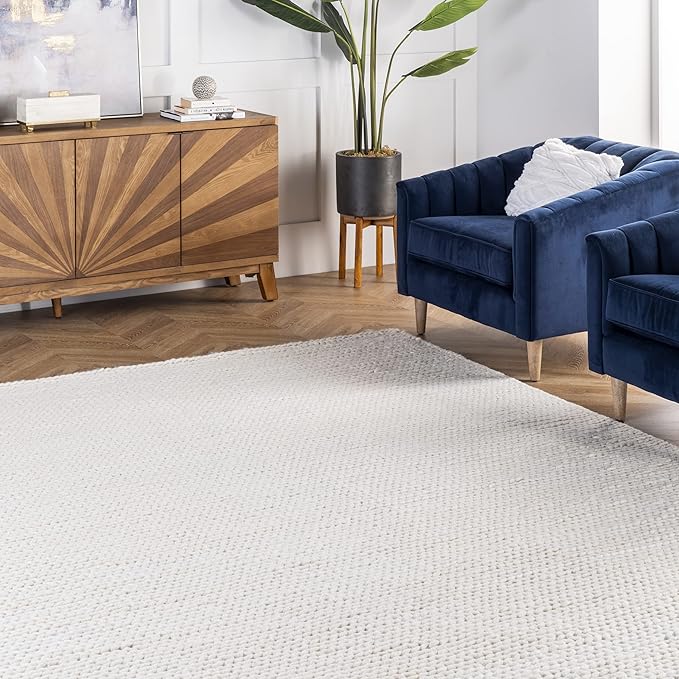 Nuloom Penelope Off-White/Ivory, 2'6" x 10', Hand-Braided, Wool & Cotton, Soft and Textured, High Traffic, Stain Resistant, Easy Clean, Durable Runner for Bedroom, Living Room, Dining, Entryway