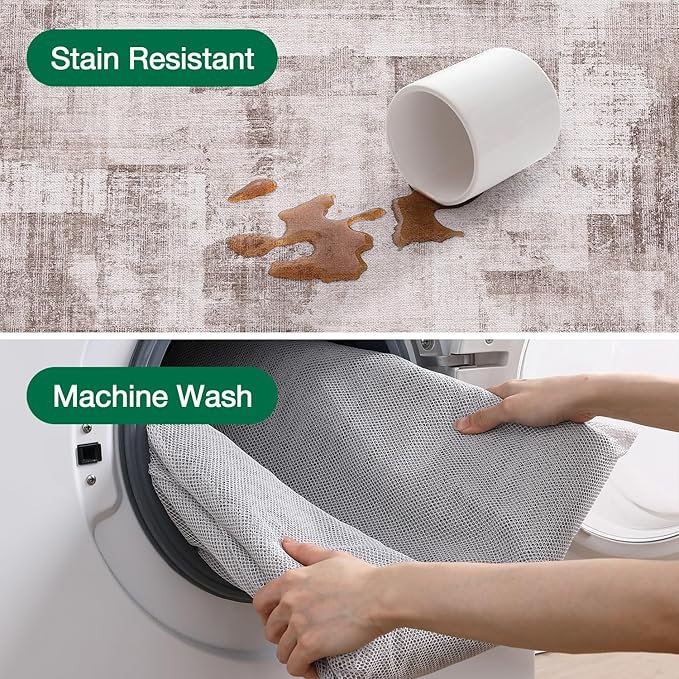 LUMI 5x8 Washable Area Rug for Living Room, Ultra Soft Modern Abstract Rugs Non Slip with Rubber Backing, Low Profile, High Traffic, Stain Resistant Carpets, Ideal for Bedroom, Dining Room, Indoor