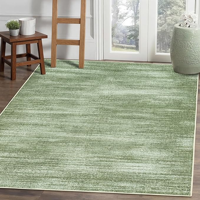 Dark Green Rug 5x7 for Dining Room Under Table Low Pile Non Slip Washable Area Rugs for Bedroom Aesthetic Abstract Olive Green Floor Carpet for Living Room 5 x 7