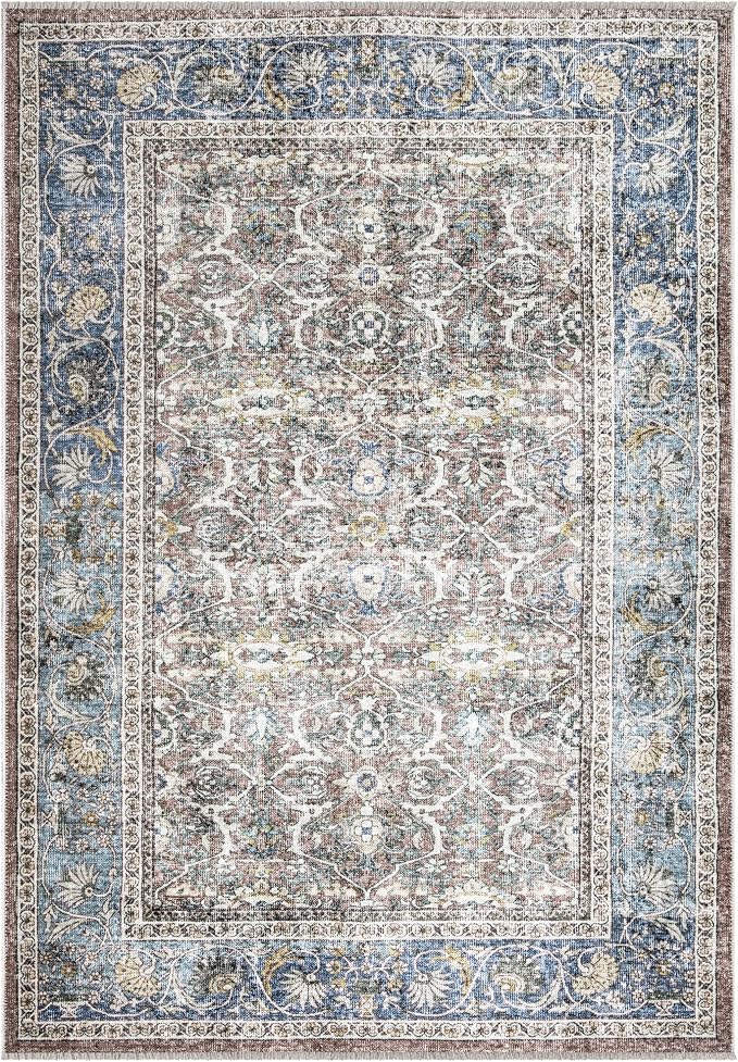 Bloom Rugs Washable Non-Slip 2x3 Rug - Blue/Red Brown Traditional Oriental Area Rug for Living Room, Bedroom, Dining Room, and Kitchen - Exact Size: 2' x 3'