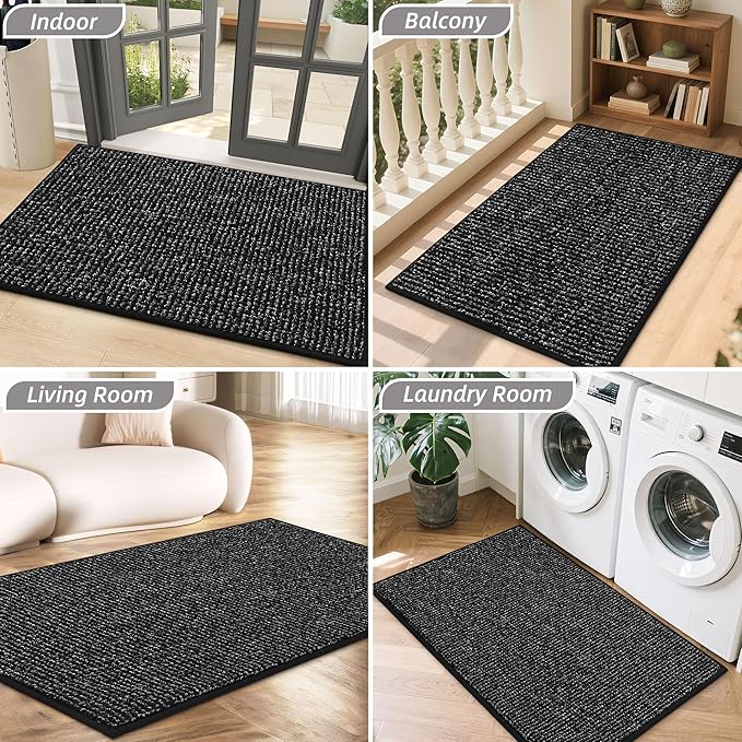BEQHAUSE Dirt Trapper Door Mat 32" x 48", Non-Slip Washable Doormats Entrance Mat, Dirt Resistant and Absorbent Welcome Mat, Low Profile Floor Mats for Front Back Door and Entryway, Black