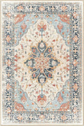 Area Rugs 3'x6' Washable Non-Slip, Floral Vintage Distress Print Pattern Medallion Carpet for Living Room Bedroom Dining Room, Beige Navy Blue Orange Colorful