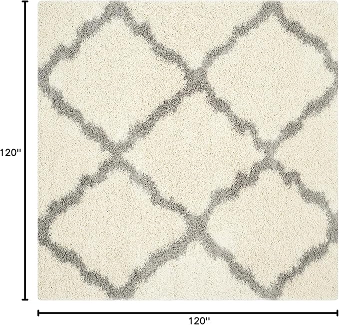 SAFAVIEH Dallas Shag Collection Area Rug - 10' Square, Ivory & Grey, Trellis Design, Non-Shedding & Easy Care, 1.5-inch Thick Ideal for High Traffic Areas in Living Room, Bedroom (SGD257F)
