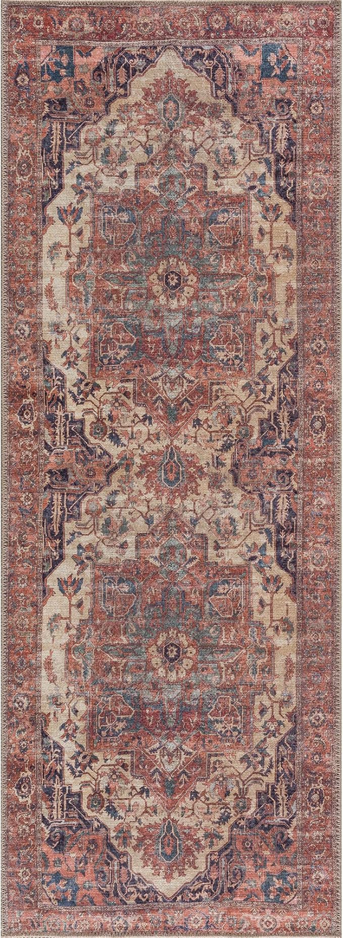 Bloom Rugs Washable 10 ft Runner - Beige/Terracotta Traditional Runner for Entryway, Hallway, Bathroom, and Kitchen - Exact Size: 2.5' x 10'