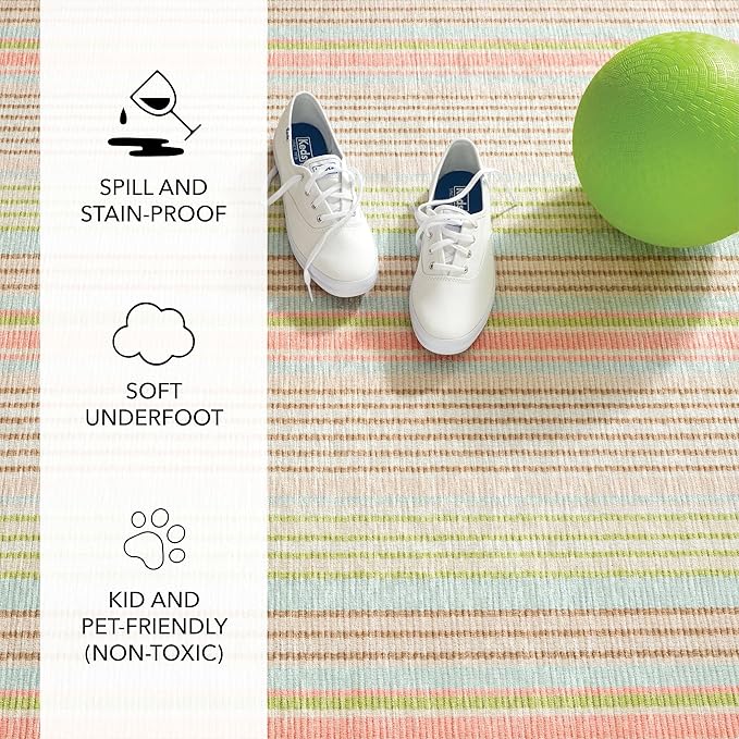 Dash and Albert Ana Ticking Machine Washable Area Rug - 2.5' x 8' Runner Aqua Stripe Washable Accent Rug - Durable, High Traffic Area Kitchen, Hallway, Bedroom