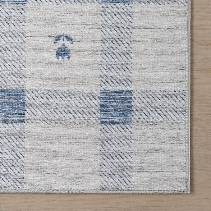 Dash & Albert Valen Plaid Blue Machine Washable Rug, Runner-2.5 X 8 Feet, Blue/White Plaid Pattern
