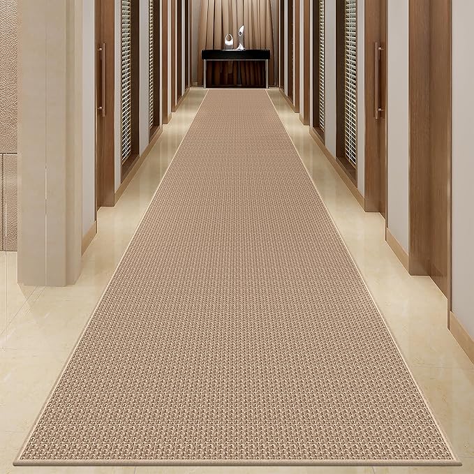 GOYLSER 18ft Jute Hallway Rug Runner Non Slip, Front Door Runner Indoor Entrance, Bottom Rubber Backed Waterproof Laundry Mat, Khaki