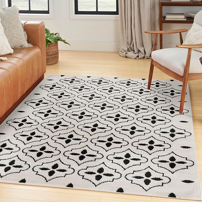 Nourison Home Nourison Essentials Ivory Black 4' x 6' Area Rug - Easy Clean, Non Shedding, Bed Room, Living Room, Dining Room, Kitchen (4' x 6')