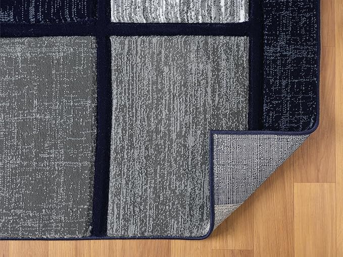 Navy Blue Geometric 5x7 Area Rug – Modern Patterned Carpet for Living Room, Bedroom, or Office – Soft Durable Floor Rug – Contemporary Stylish Design